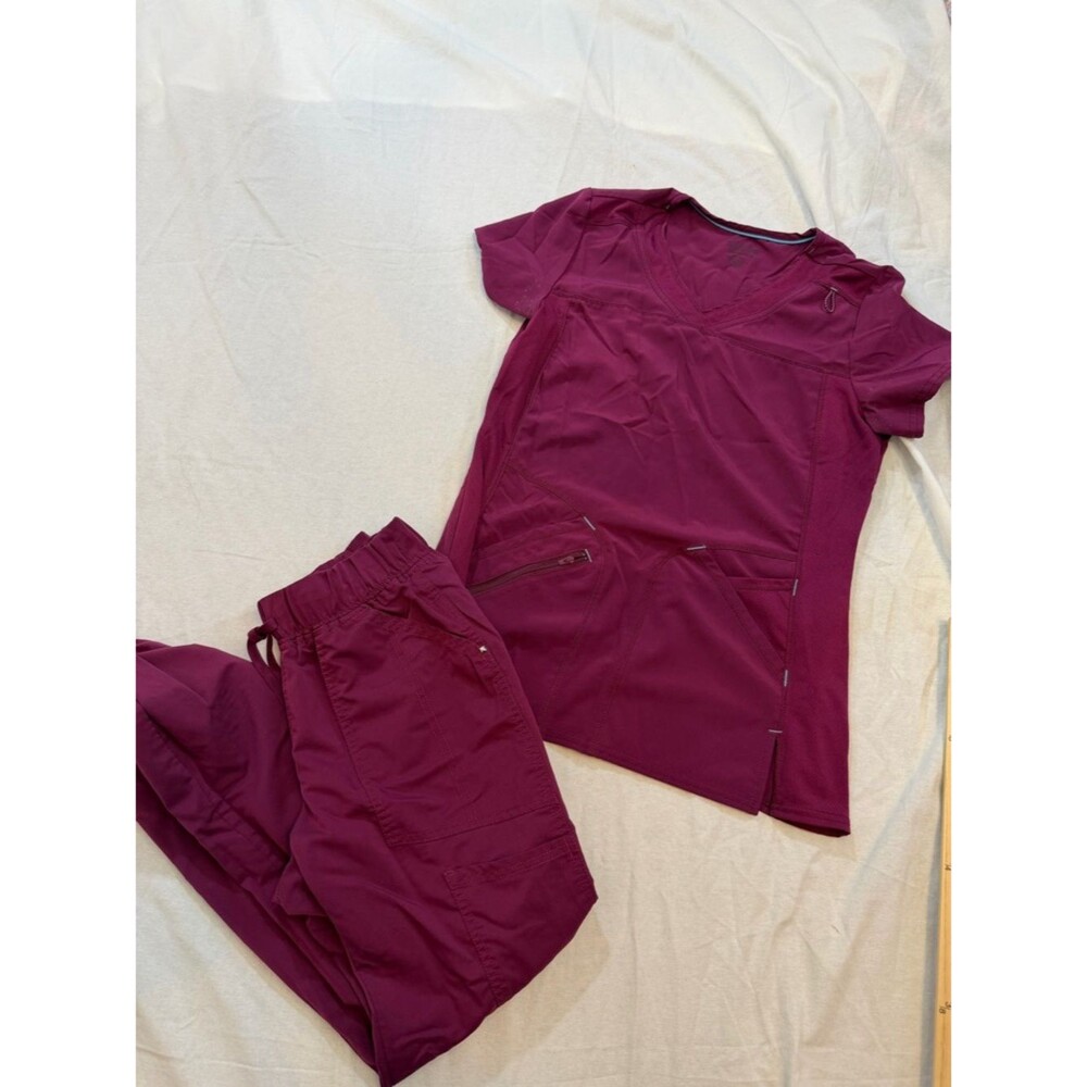 Women’s Scrub Set - Deep Berry V-Neck Top & Drawstring jogger Pants
